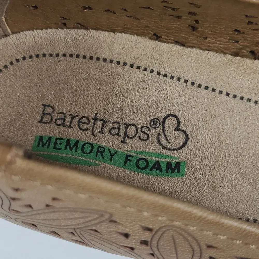 BareTraps Mariah SZ 6.5M Flats Laser Cut Memory Foam Comfort Tan Vegan